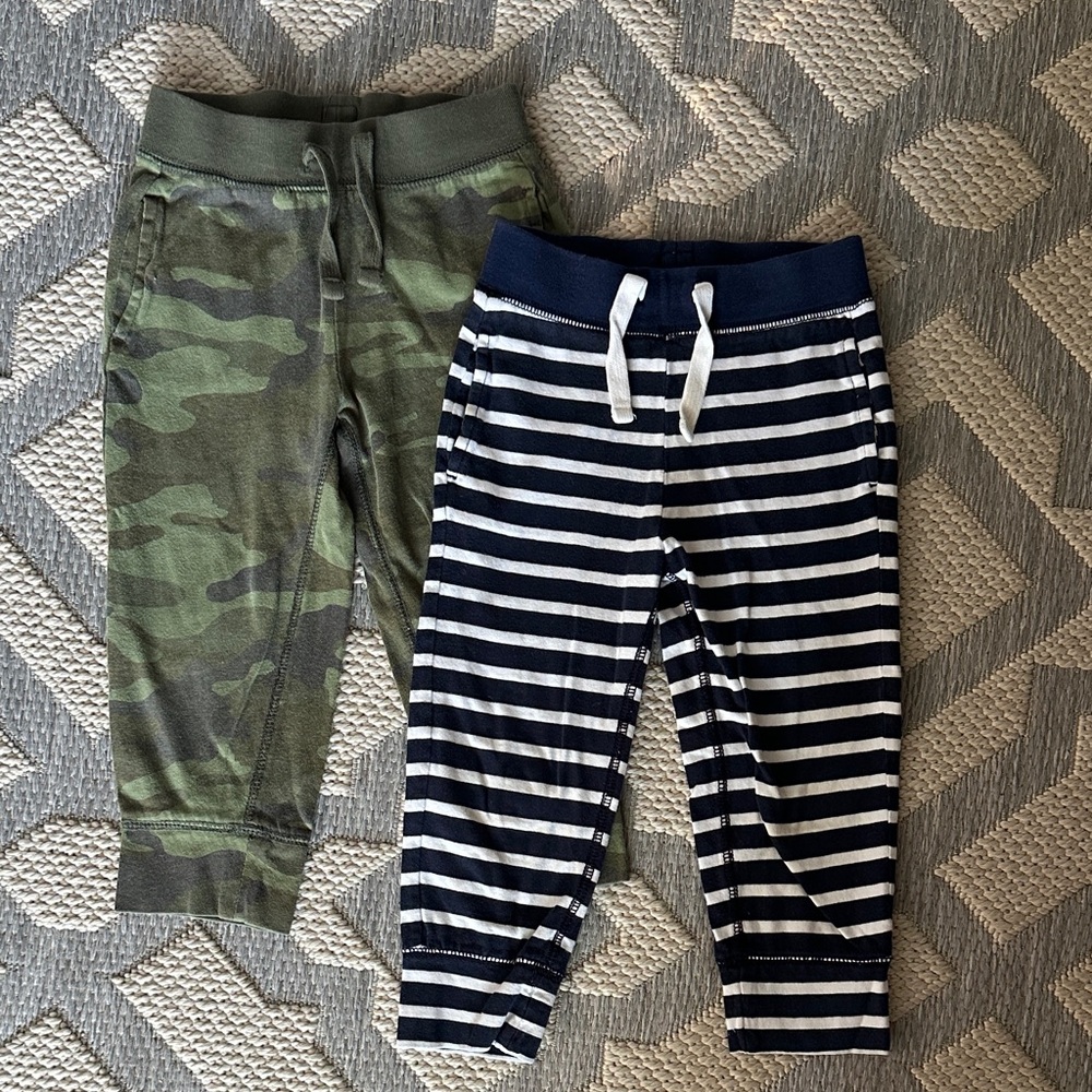 GAP Kids Green Camo and Navy Striped Joggers